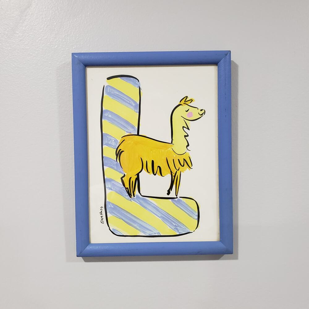 Sally Huss Framed Llama Letter L Art Print 9x7 Childrens Nursery Alphabet Decor